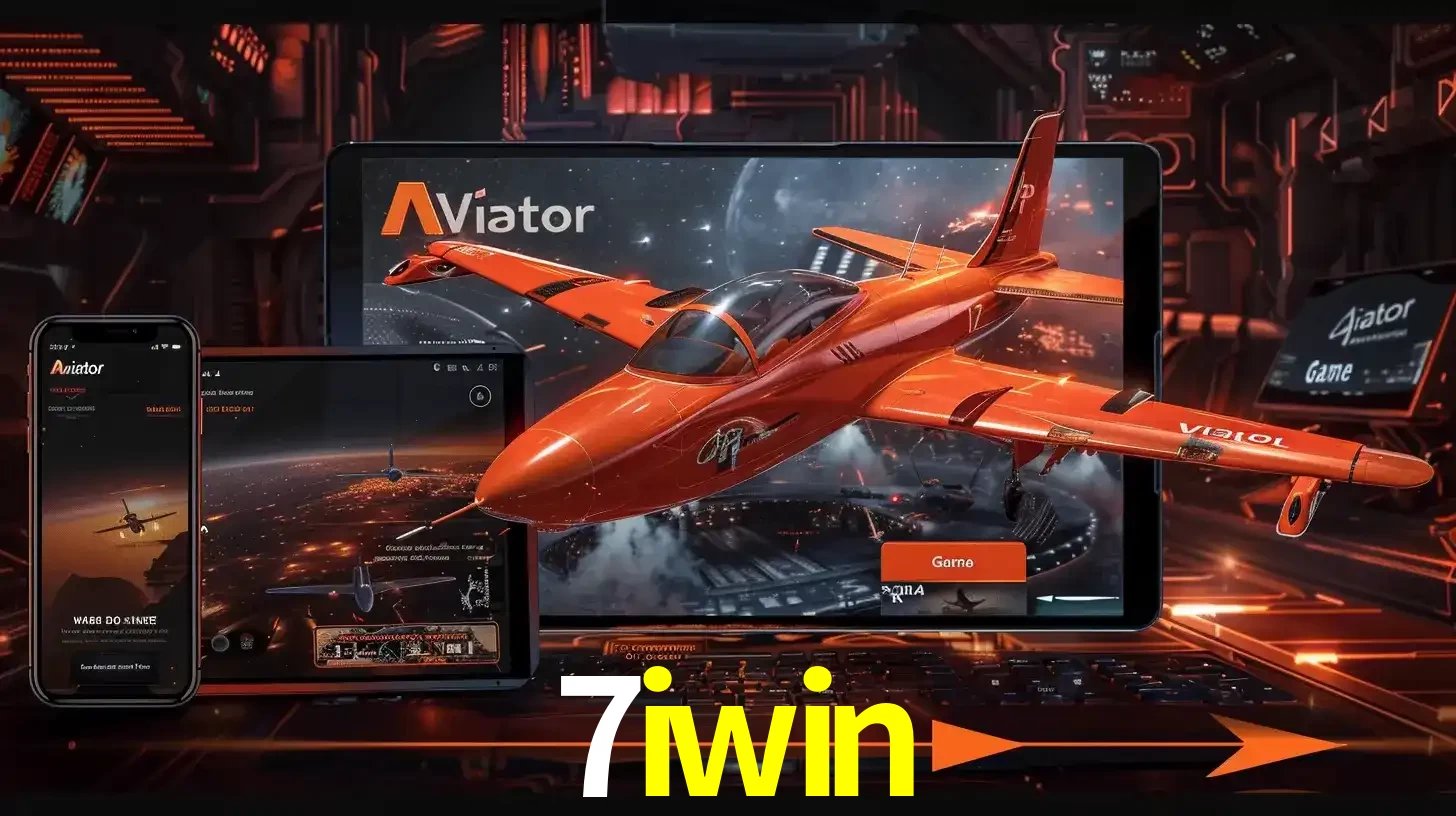 Apresentação tecnológica do jogo Aviator com um avião saindo da tela de um tablet, demonstrando a experiência imersiva em múltiplos dispositivos no 7iwin.