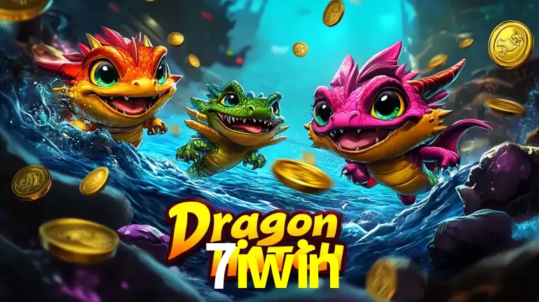 Arte promocional do jogo Dragon Hatch com três adoráveis dragões bebês nadando entre moedas de ouro, um dos slots mais divertidos para jogar no cassino 7iwin.